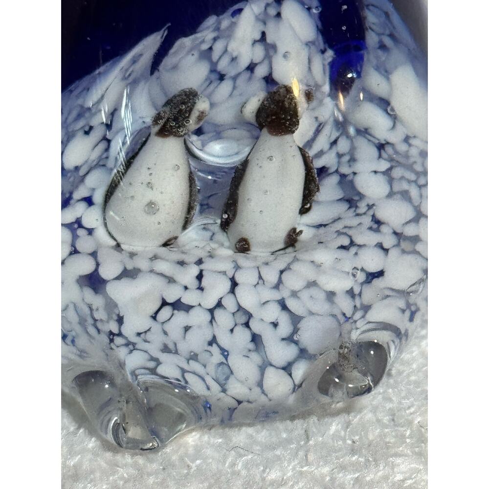 Glass Handcrafted Penguins Paperweight 1990’s